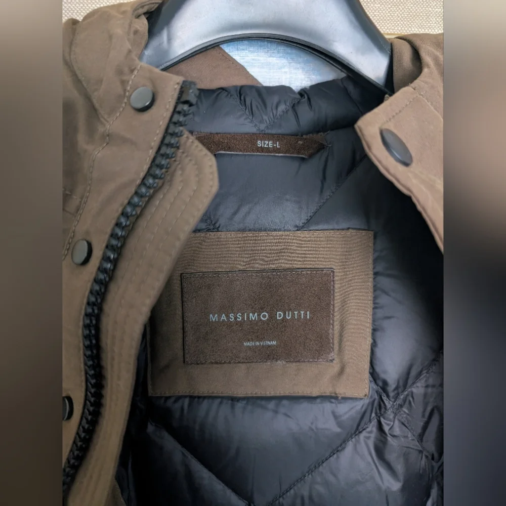 Massimo Dutti Khaki Hooded Interior Quilted Down Coat Large